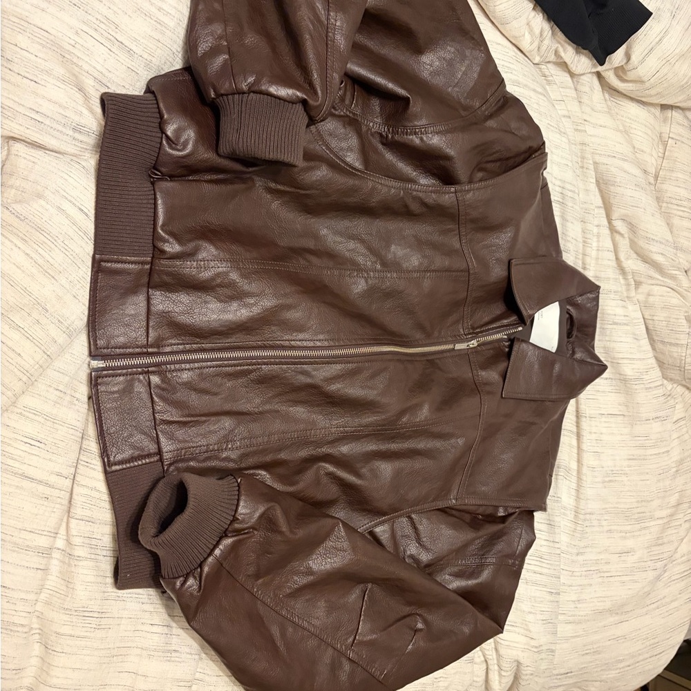 OAK + FORT Dark Brown Leather Jacket